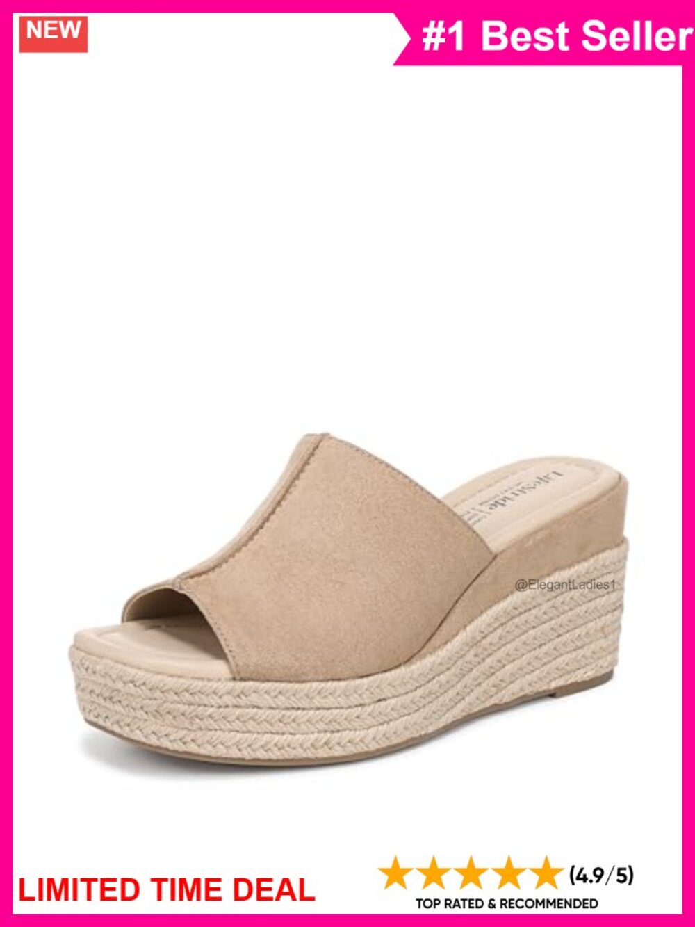 LifeStride Haute Platform Espadrille Wedge Sandal Slip-On Comfort